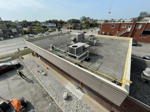 A guardrail on a roof